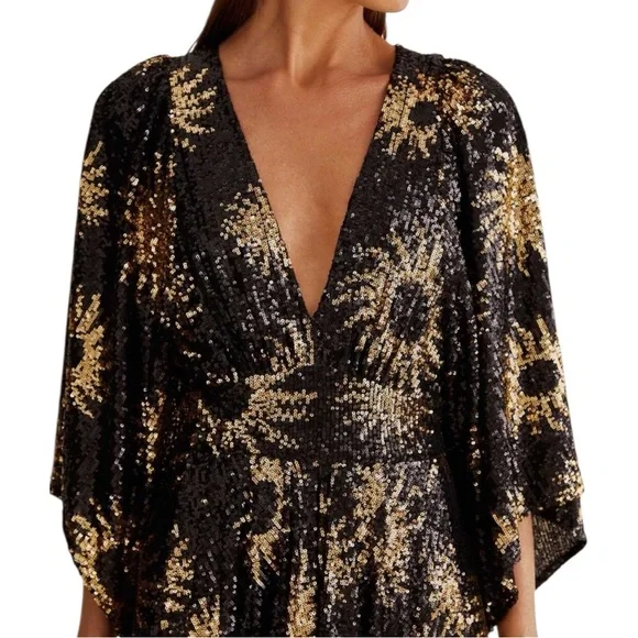 NWT RARE Farm Rio Sunny Mood Sequin Maxi Dress Black Gold Extra Large XL - Picture 6 of 16